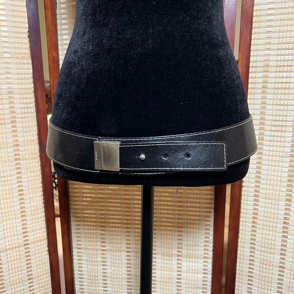 Vintage DKNY Black Buffalo Calf Leather Wide Belt Large USA